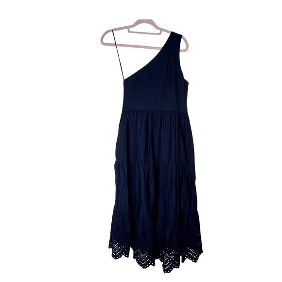 GAP Navy Blue One Shoulder A-line Side Zipper Eyelet Detail Midi Dress Size 6 - Picture 1 of 10